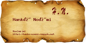 Hankó Noémi névjegykártya